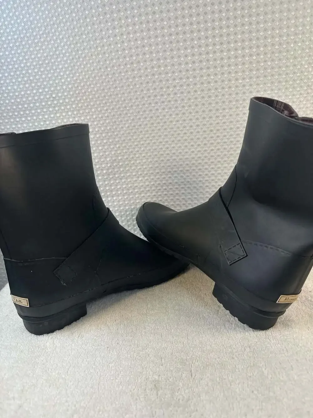 Massimo Dutti Black Matte Rubber Moto Rain Boots with Buckle Detail